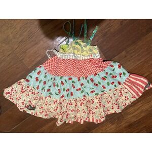 Girls Platinum by RuffleButts Tiered Cherry Print Dress Size 6‎